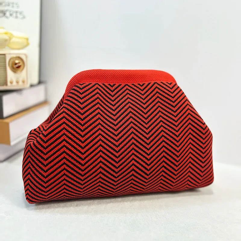 sacs à main tissés au crochet pour femmes, pochette de plage d'été, sacs à main tricotés, pochette de boulettes froncée, mignon nuage décontracté, sac colorblock