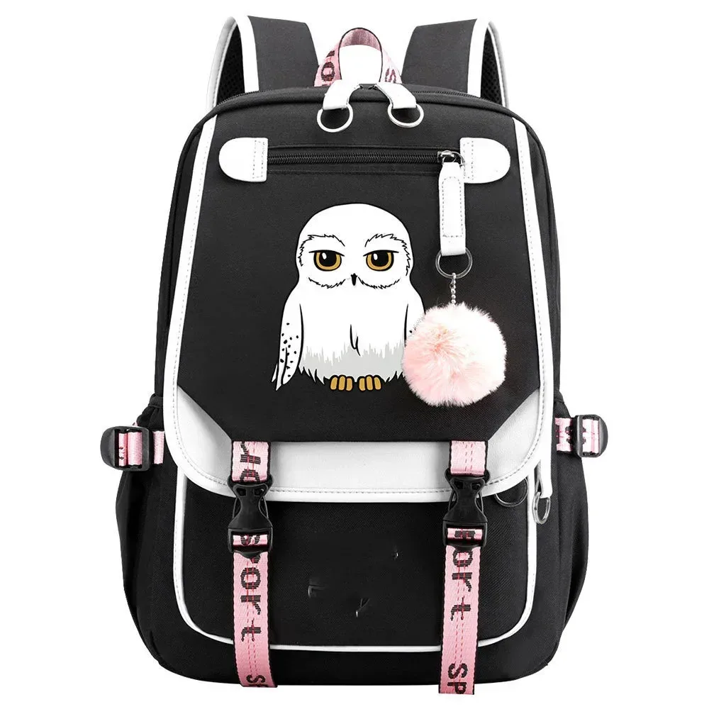 sac à dos anime hedwig night owl en nylon, sacs de voyage pour étudiants, sacs à livres, sacs à dos décontractés pour ordinateur portable avec port usb