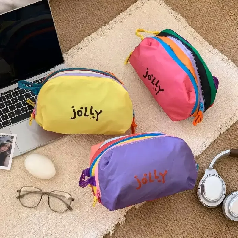 sac de maquillage en nylon avec imprimé lettres colorées dopamine, pochette cosmétique étanche, sac de rangement de voyage pour femmes et filles, pour usage quotidien en extérieur