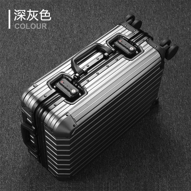 valise à roulettes en aluminium de 20 "24" 28 "pouces, sac à bagages de cabine métallique étanche avec roulettes