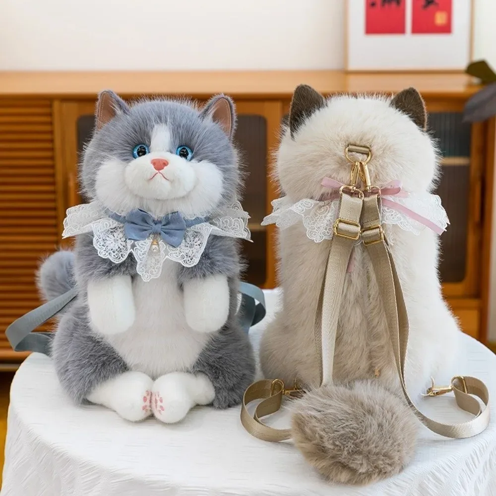 nouveau sac à dos chat réaliste de haute qualité, sac à dos chaton simulé, sac à dos scolaire doux et moelleux, sac à dos de jour mignon style dessin animé