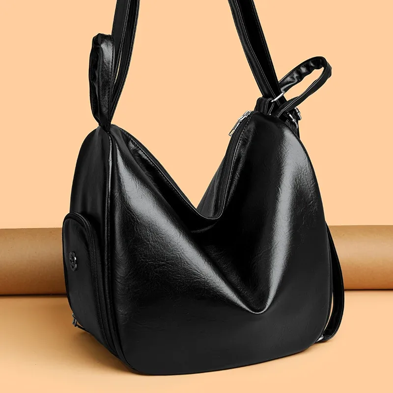 sac à dos convertible 3-en-1, sac à bandoulière en cuir texturé, sac de banlieue en cuir huilé, sac à dos antivol pour le travail et les déplacements quotidiens
