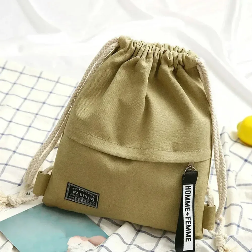 sac en toile pour étudiants, sac à dos style cordon de serrage, couleur unie, sac en tissu simple, sac décontracté de poche pour hommes et femmes, portable