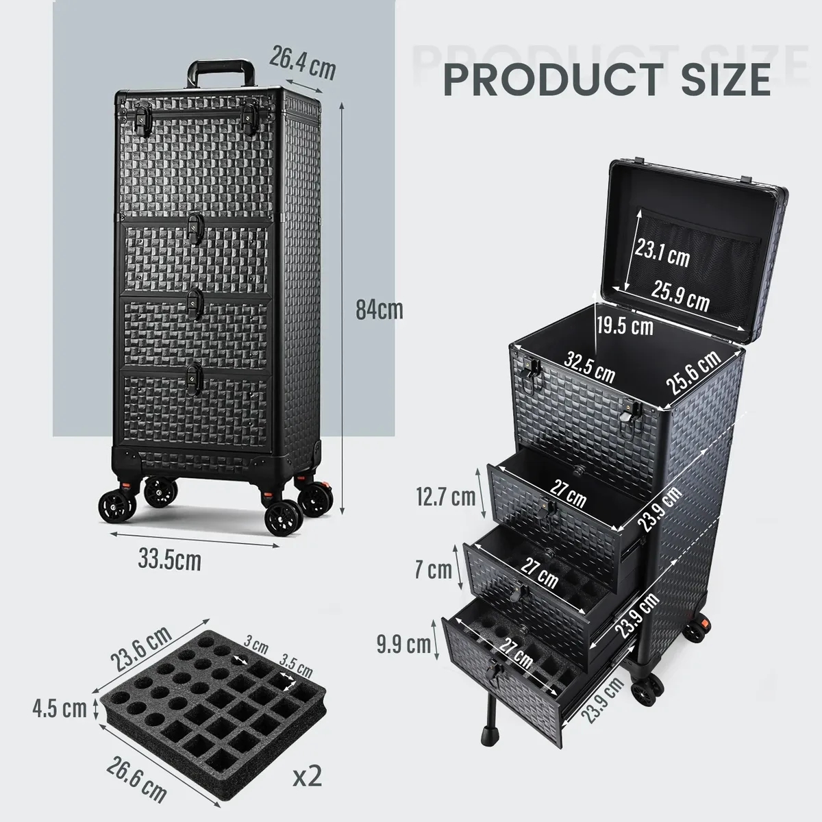trolley de maquillage professionnel à roulettes avec 3 grands tiroirs, valise de cosmétologie, station de salon, chariot de rangement pour outils de coiffure et de maquillage, table de manucure roulante pour coiffeur et maquilleur