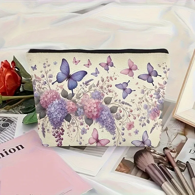 trousse polyester motifs floraux blanc beige voyage cosmétiques maquillage sizing petit format doublure protection