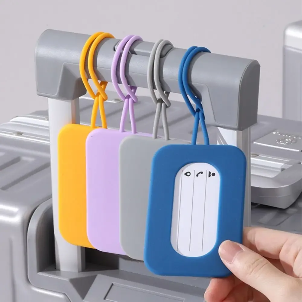 étiquette de bagage en silicone souple avec lanière, identification de valise, carte d'embarquement anti-perte, nom, téléphone, adresse, voyage