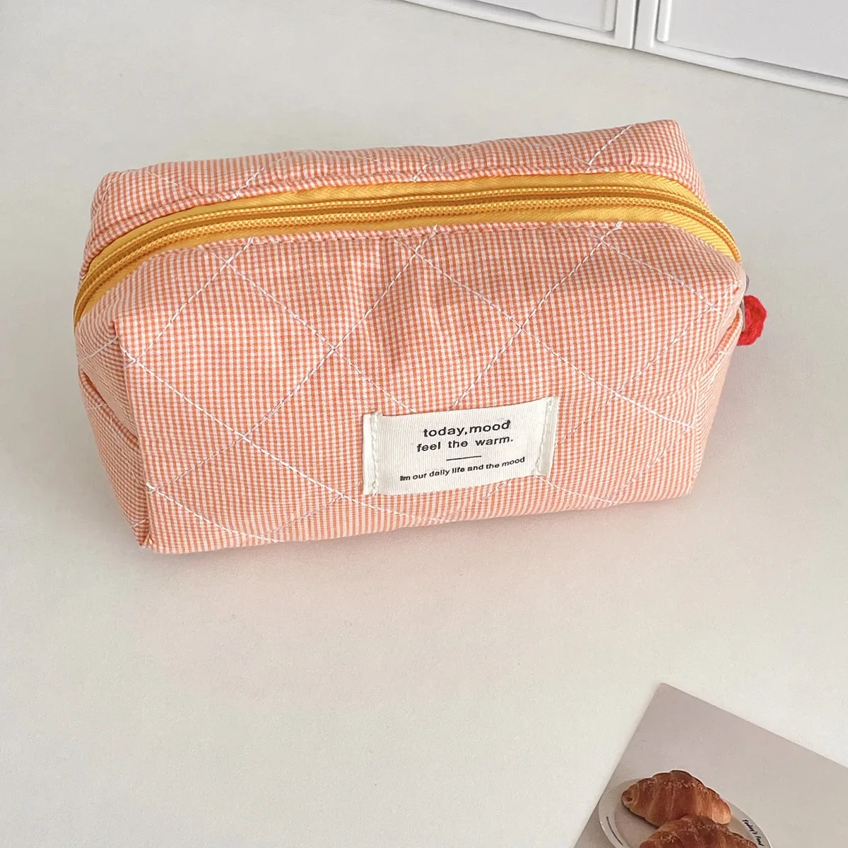 pochette octogonale à carreaux rétro, organisateur portable de grande capacité, trousse de maquillage pour cosmétiques, essentiels quotidiens pour femmes, travail de voyage