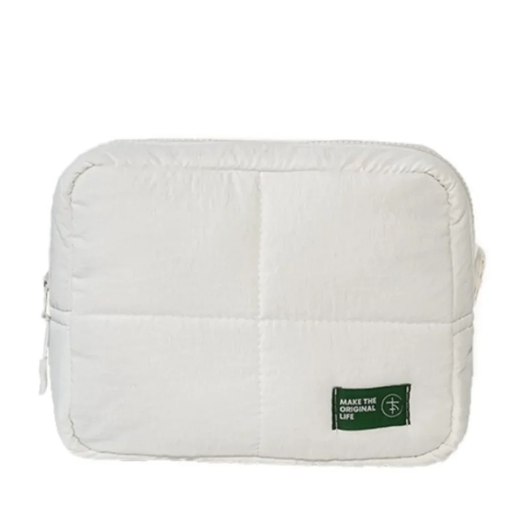 trousse de maquillage matelassée esthétique, pochette carrée bouffante pour cosmétiques, grande capacité, sac de rangement de soins de la peau de couleur unie pour femmes