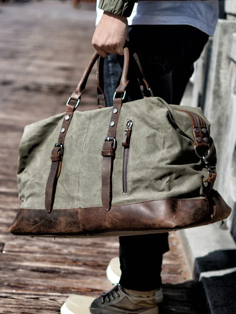 muchuan hommes sacs de voyage m sacs à bagages à main toile cuir voyage sacs polochon sacs à bandoulière grande capacité week-end nuit