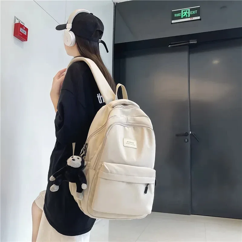 sac à dos de couleur unie pour femmes, sac de livre d'université multi-poches, sacs à dos décontractés pour ordinateur portable, cartable pour hommes et adolescentes, sacs d'école pour filles
