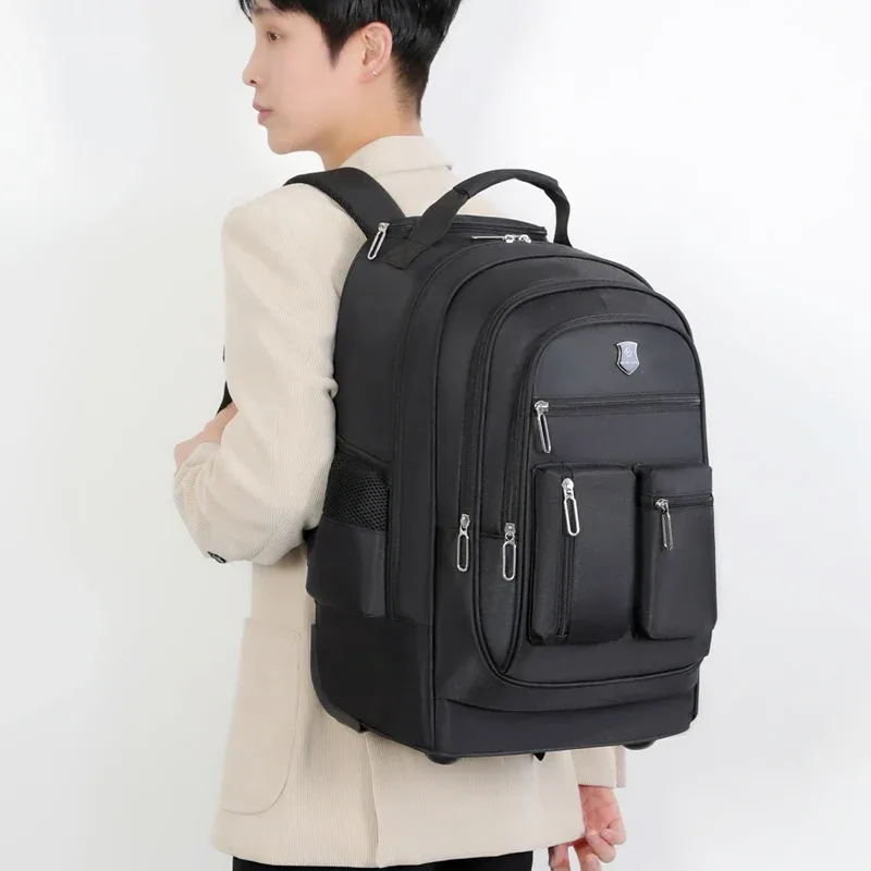 sac à dos de voyage de grande capacité avec roulettes pour hommes, nervures cachées, bagage à main étanche, sac de voyage de week-end, voyage d'affaires, le plus récent
