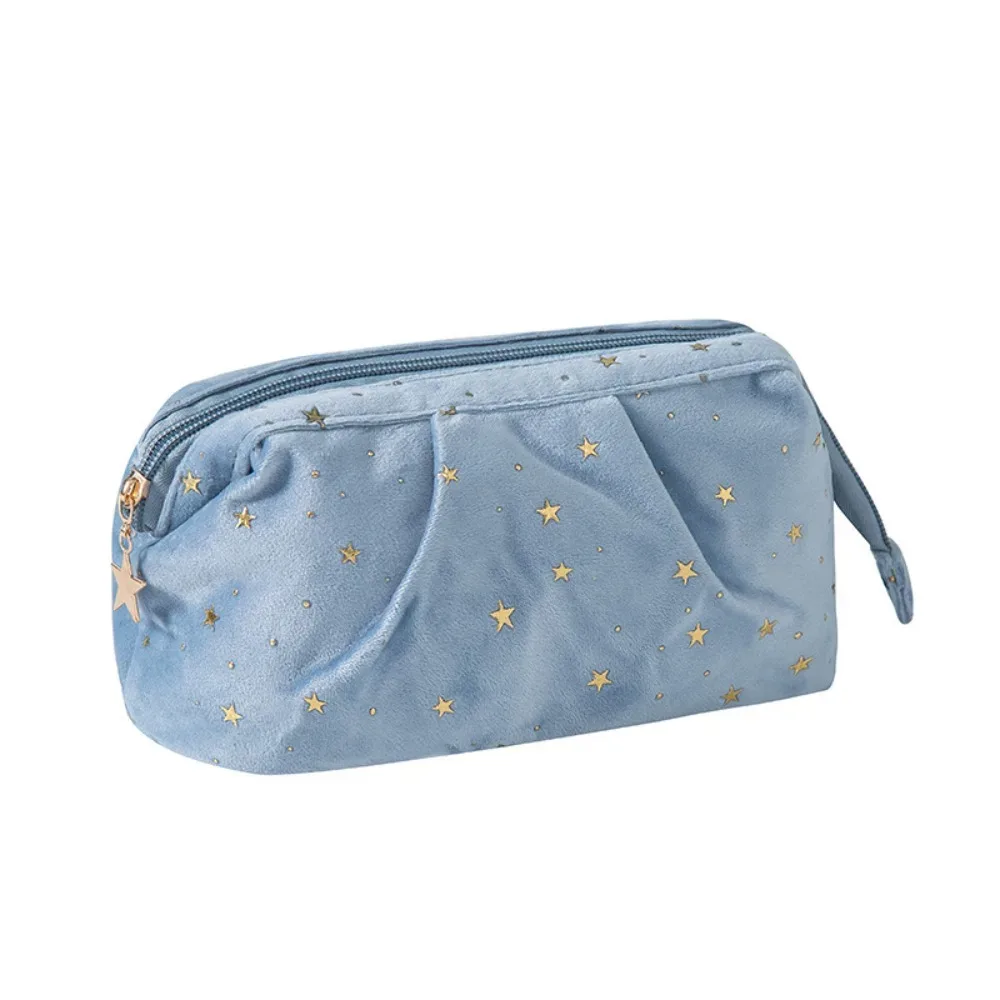 trousse de maquillage en velours bronzing stars, grande capacité, forme coquille, avec fermeture éclair, pochette de toilette, sac à main, trousse de voyage