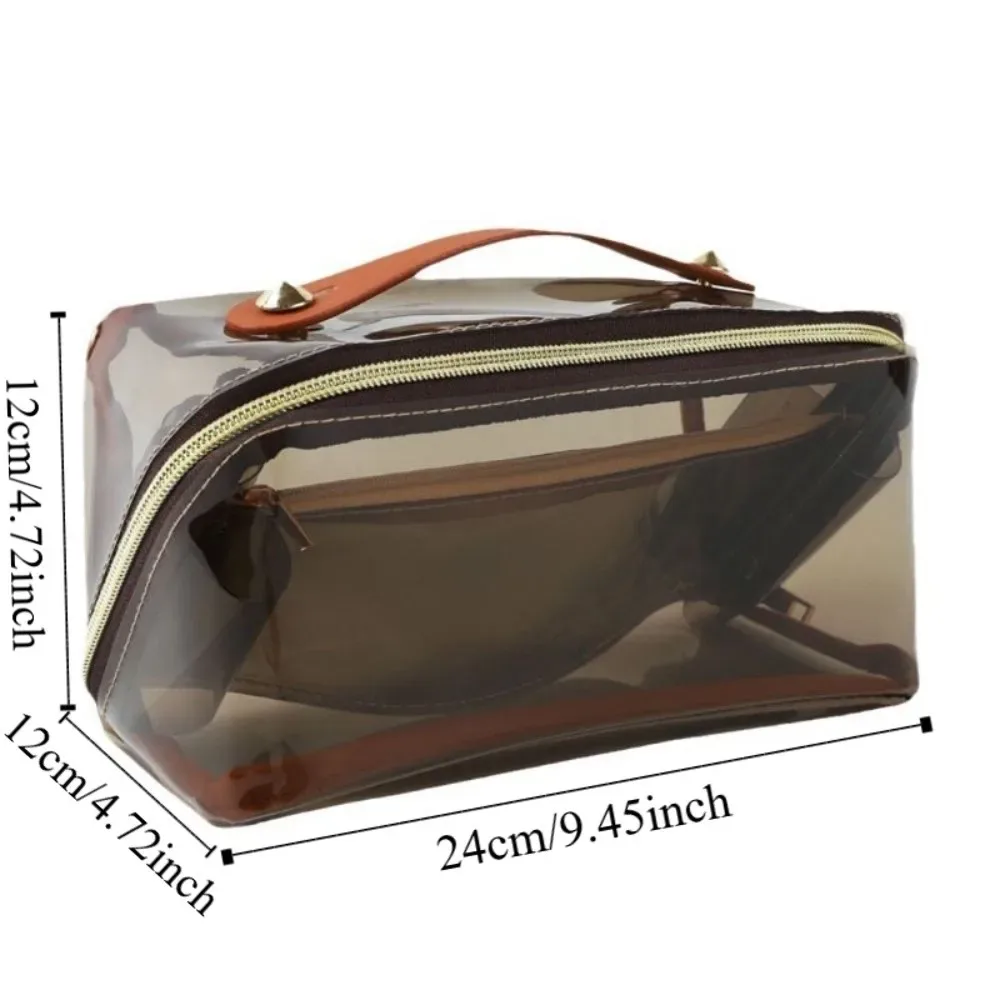 grande trousse de maquillage transparente en forme d'oreiller avec fermeture éclair, sac de toilette pour femme, imperméable, poignée supérieure, sacs de toilette transparents