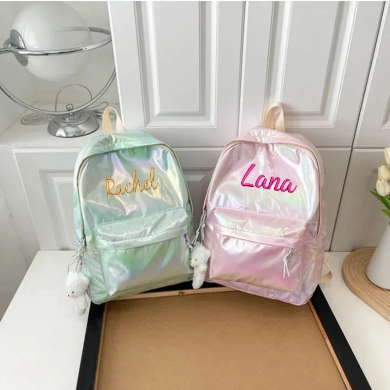 sac à dos hologramme de mode brodé personnalisé sac à dos d'école brillant laser personnalisé n'importe quel nom sac à dos