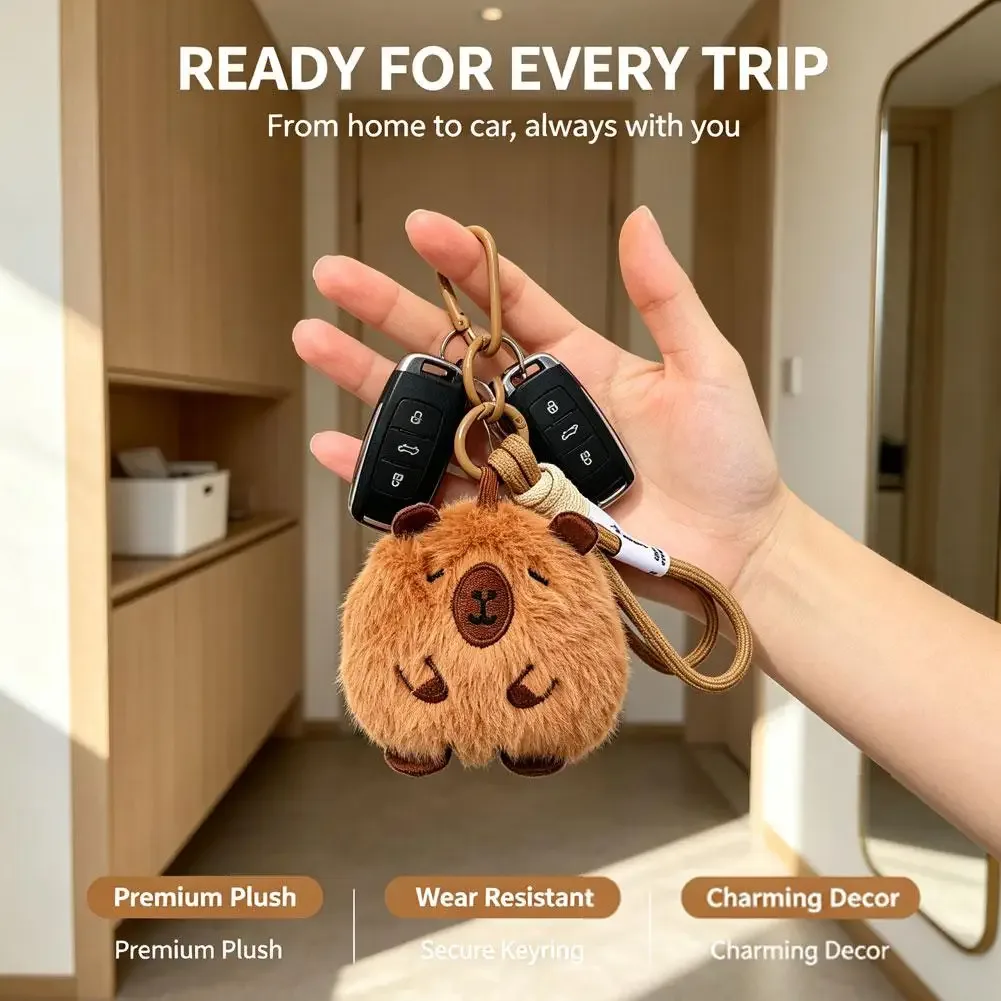 porte-clés en peluche capybara mignon, pendentif animal de dessin animé doux avec mousqueton et cordon, breloque kawaii, ornement de sac à dos, cadeau décoratif