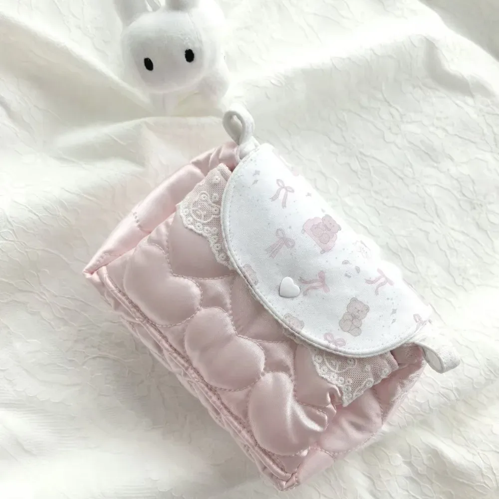 pochette de rangement 3 couches motif ours mignon, style ins, haut de gamme, faite main en coton et lin, organiseur de voyage multifonctionnel, trousse de maquillage diy