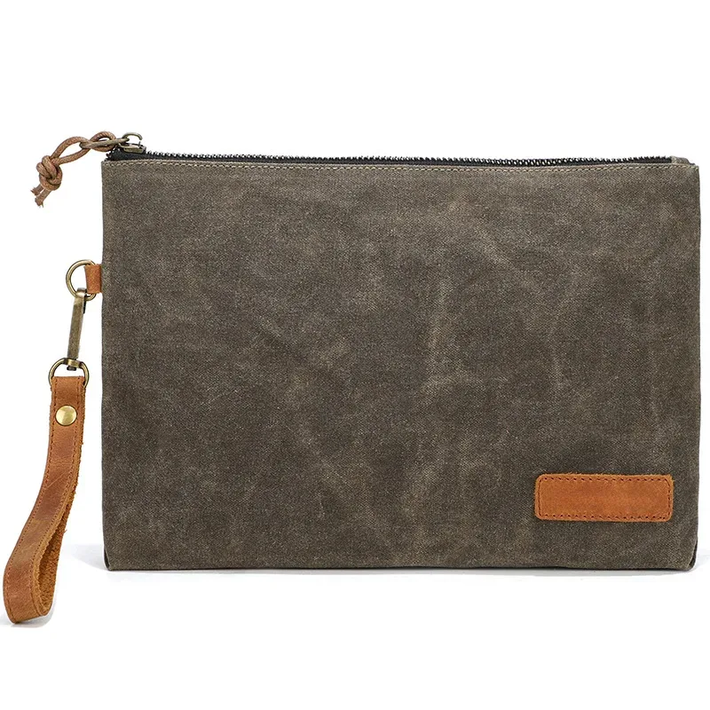pochette zippée en toile cirée rétro et minimaliste, trousse de toilette personnalisée, trousse à crayons zippée, organisateur polyvalent, sac pour homme