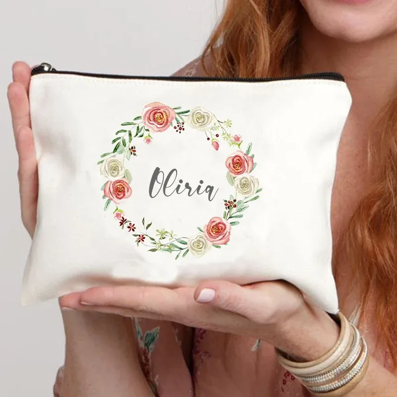 guirlande nom personnalisé toile sac cosmétique voyage fermeture éclair rangement trousses de toilette rétro trousse à crayons enseignant mariée cadeau personnaliser