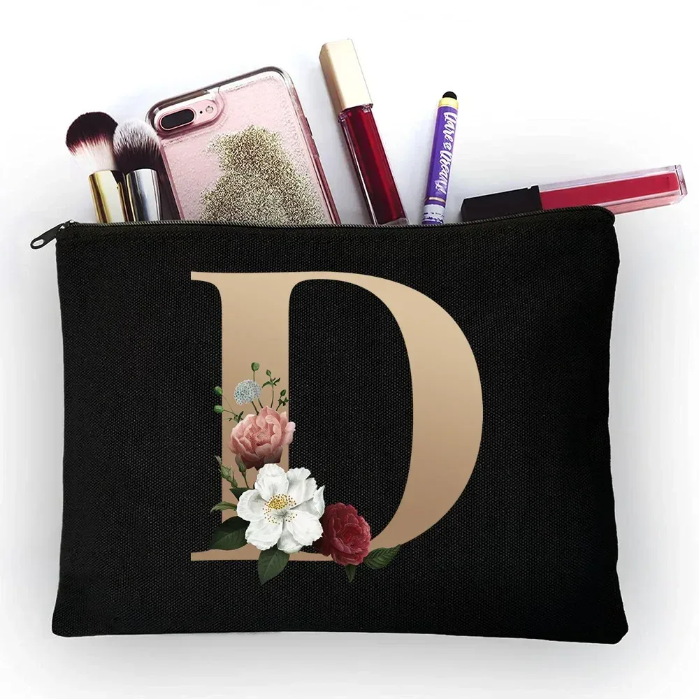 trousse de maquillage pour filles, sac de rangement classique à motif de lettres dorées, pochettes pour sacs de voyage, pochette à cosmétiques pour femmes