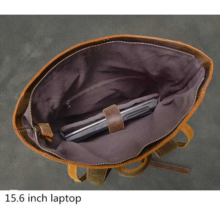 sac dos cuir vache marron bandoulière arquée pochette ordinateur capacité grande voyage retour style vieux