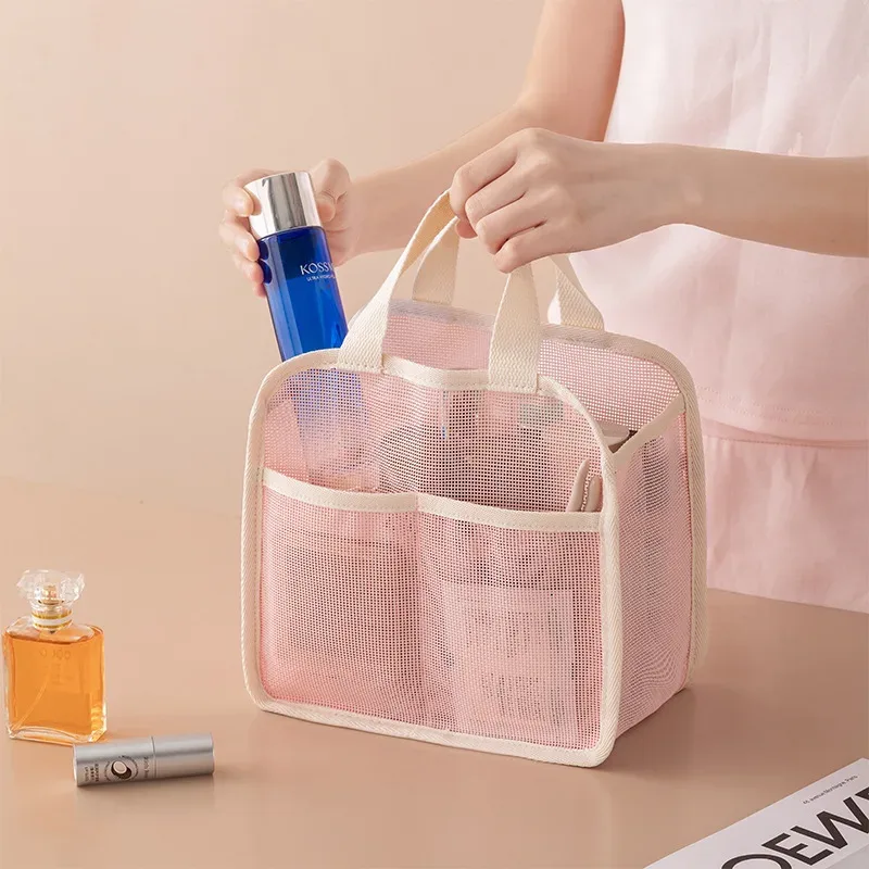 ensemble de trousses de maquillage en maille respirante 3 pièces, organiseur de toilette portable de voyage, rangement cosmétique étanche pour femmes et filles