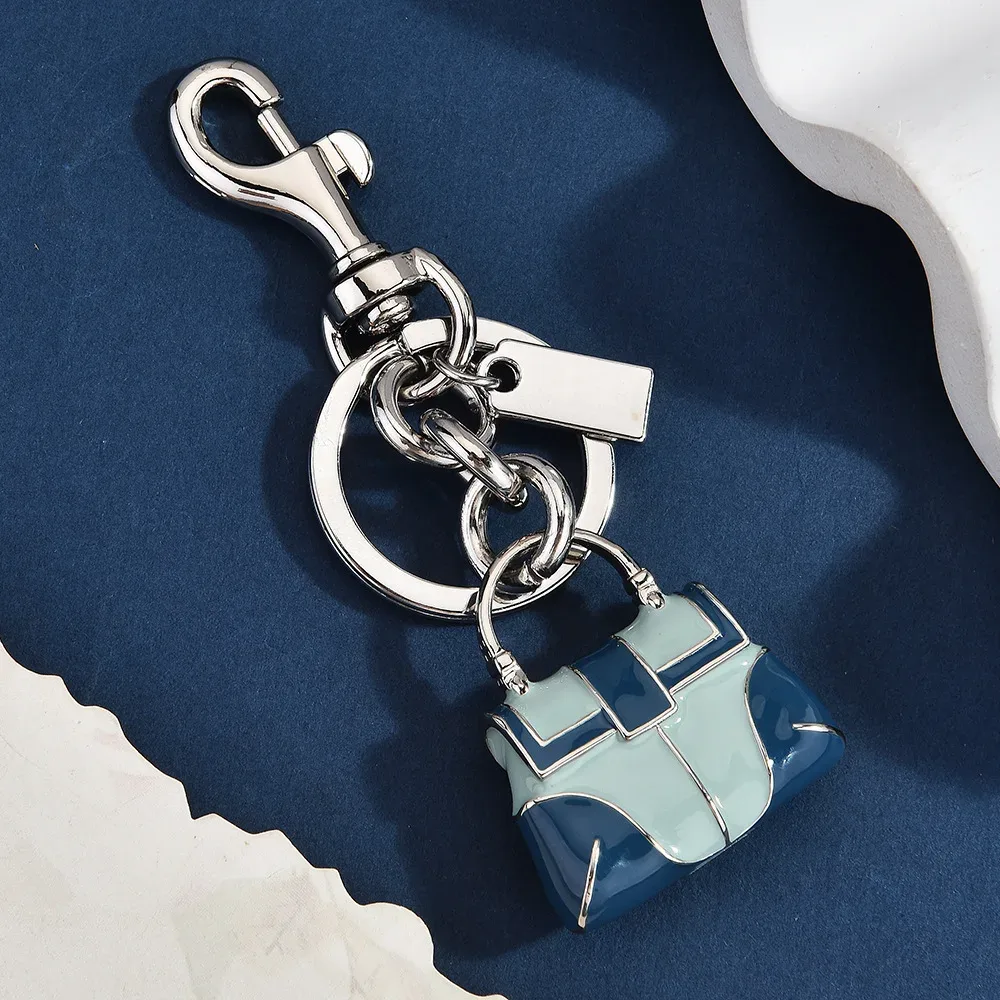 mini porte-clés en émail color block bleu, breloque de sac, étiquette métallique personnalisable, pendentif de sac à main pour femmes, accessoires de sac à dos