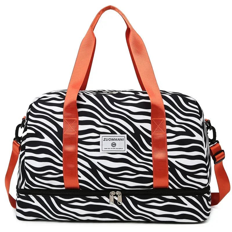 sac de voyage imprimé léopard zèbre pour femme, imperméable, grande taille, bagage, fitness, séparation du support sec, sac de sport, sac de week-end