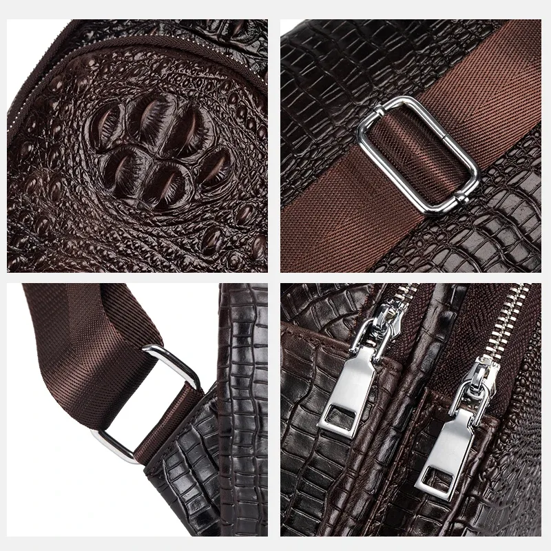 sac de poitrine vintage en cuir véritable schlatum pour homme, motif crocodile, sac de voyage de luxe pour homme, sac bandoulière multifonction