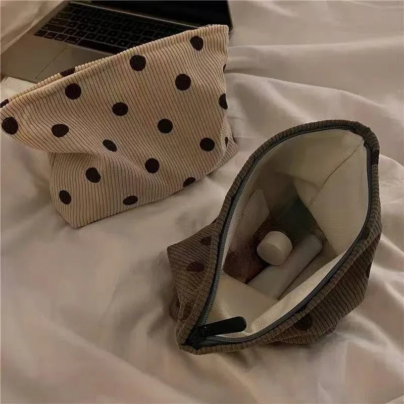 trousse de maquillage vintage en velours côtelé pour femmes, trousse de toilette, sac à main portable de grande capacité, pochette de rangement
