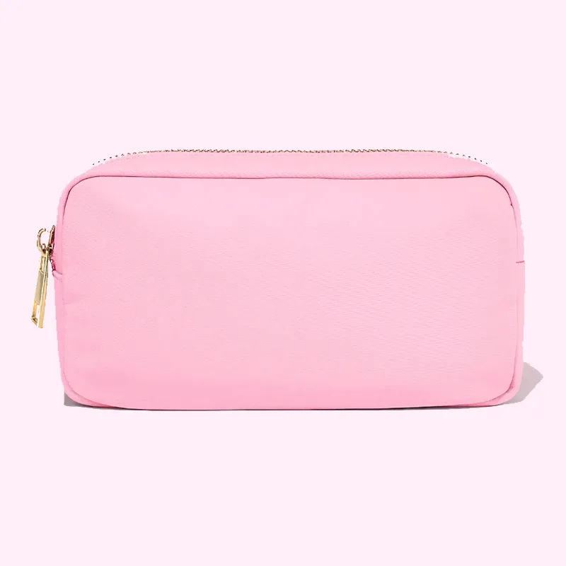 pochette de maquillage personnalisée en nylon rose, imperméable, pour femmes et filles, sac de voyage pour maquillage, organisateur de couleur bonbon, grande capacité