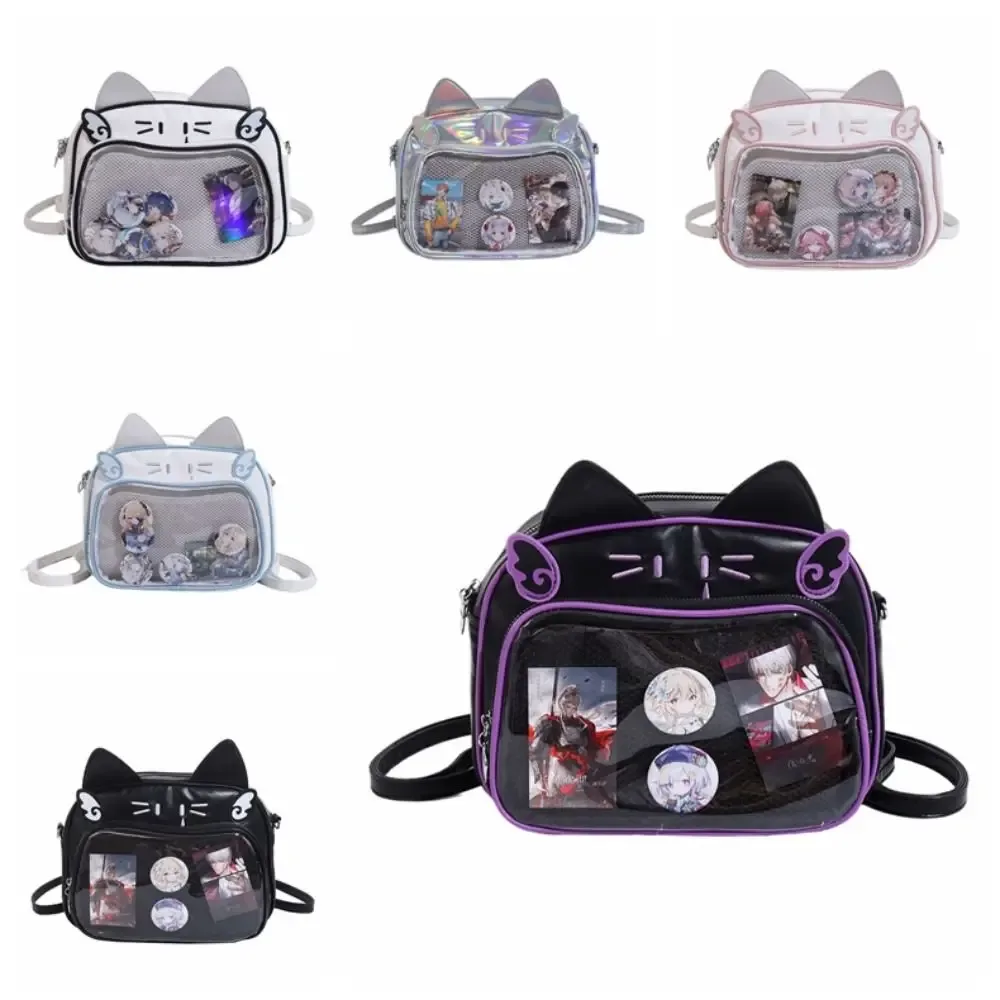sac à fermeture éclair chat kawaii itabag, sac à beurre en coton, stockage de marchandise idole, sac de rangement de badge de poche transparente, sacs à dos en pu, mode