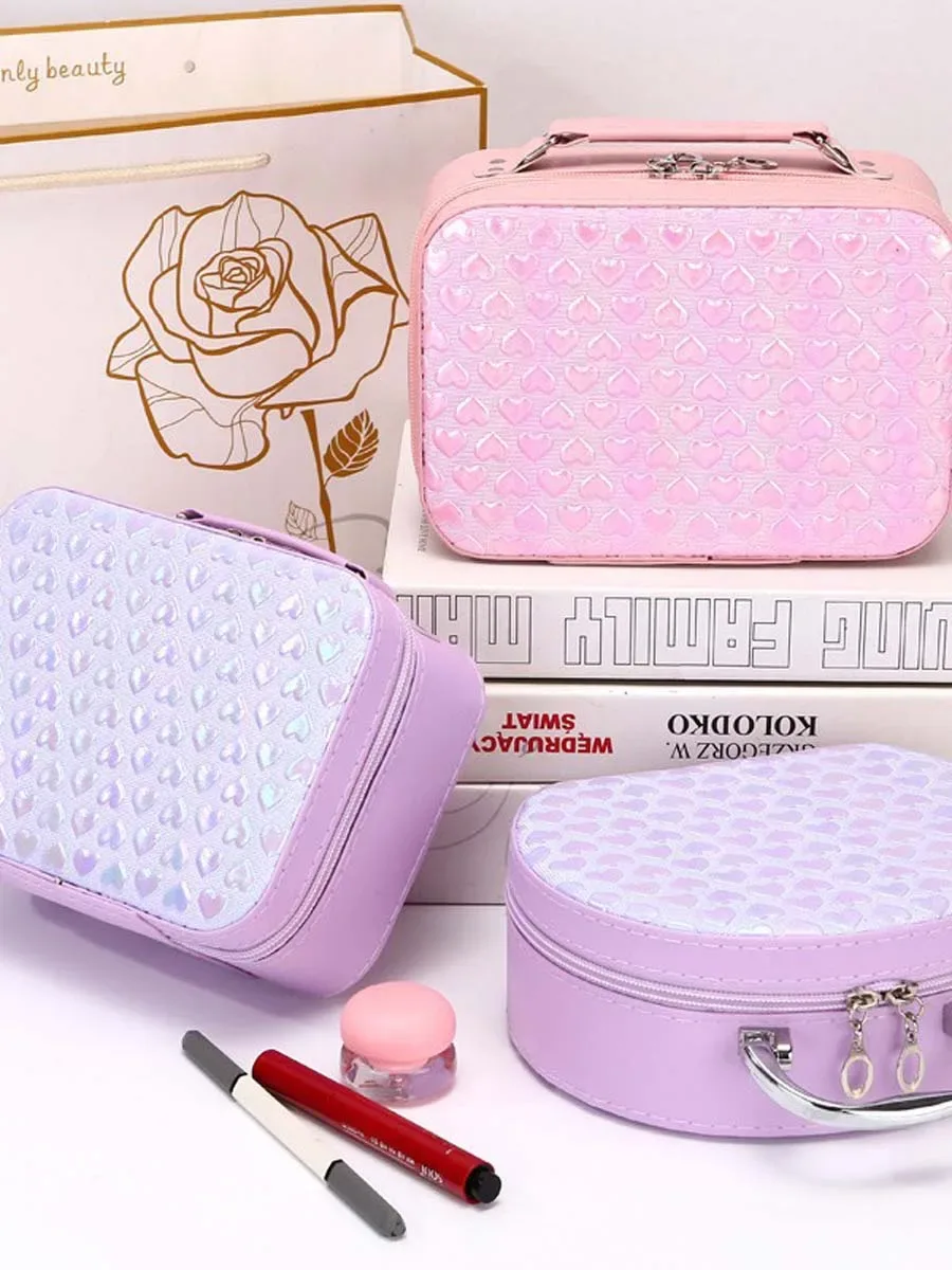 trousse de maquillage portable en forme de cœur pour femme, sac de rangement portable, grande capacité, trousse de voyage, trousse à pinceaux de maquillage, nouveau