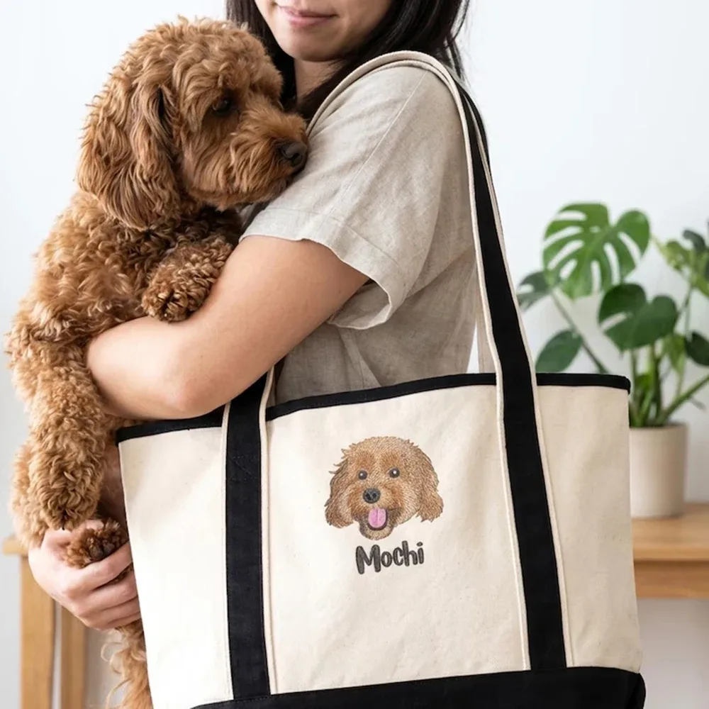 Sac fourre-tout en toile personnalisé avec portrait d'animal de compagnie, cadeau pour maman de chien ou de chat, grande capacité, fermeture éclair intérieure, pour les femmes, pour les trajets quotidiens
