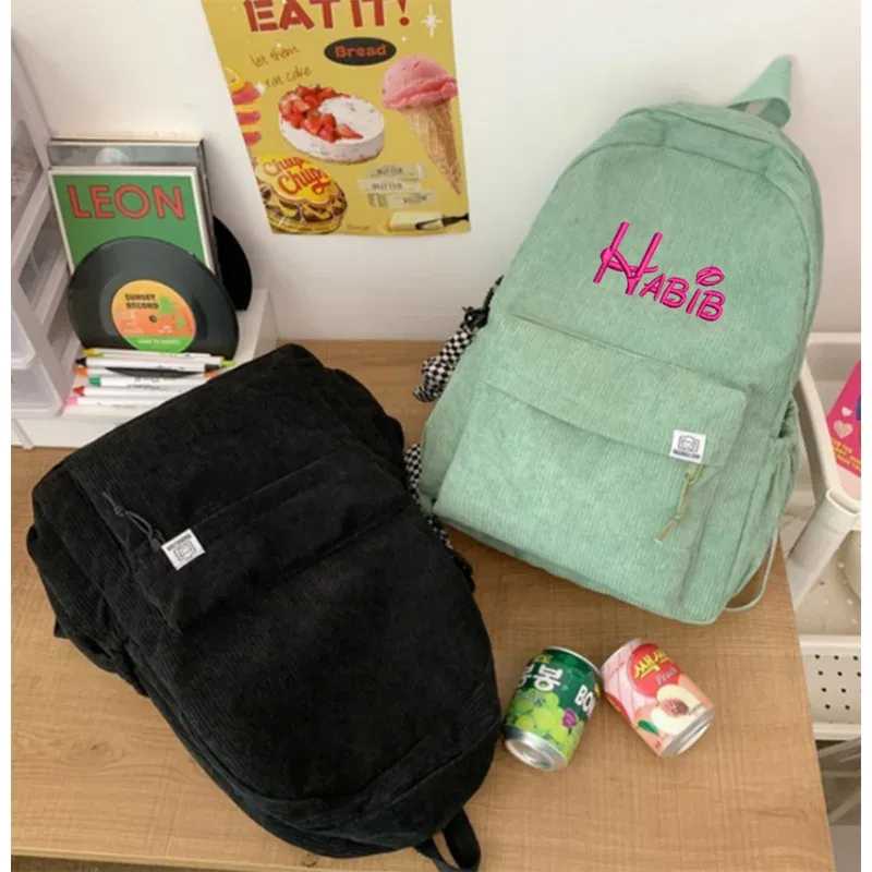sac à dos personnalisé de grande capacité avec nom personnalisé, sac d'ordinateur de voyage de loisirs pour étudiants, sac en velours côtelé solide pour documents