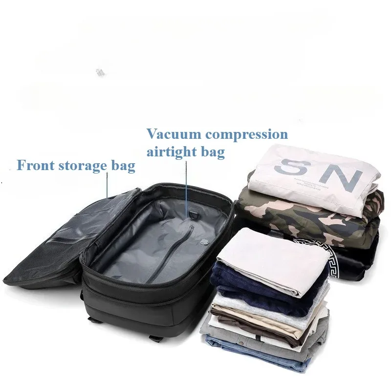 sac à dos de voyage pour homme, sacs à dos à compression sous vide, grande capacité, sacs pour ordinateur portable de 17 pouces, sacs à dos extensibles pour l'extérieur
