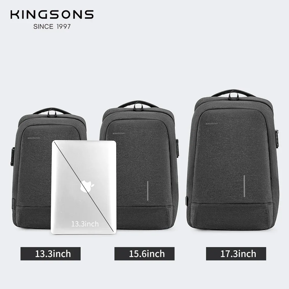 kingsons-sac à dos antivol étanche avec port de chargement usb, sac à dos pour ordinateur portable, ouverture à 13.3 °, hommes et femmes, peintures, 15.6 pouces, 17.3 pouces, 180 pouces