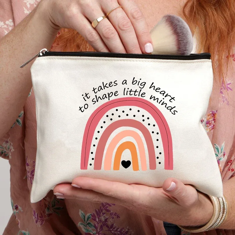 sac cosmétique motif arc-en-ciel it takes a big coussins to shape little minds, trousses de maquillage de toilette, trousse à crayons scolaire, cadeau pour les enseignants