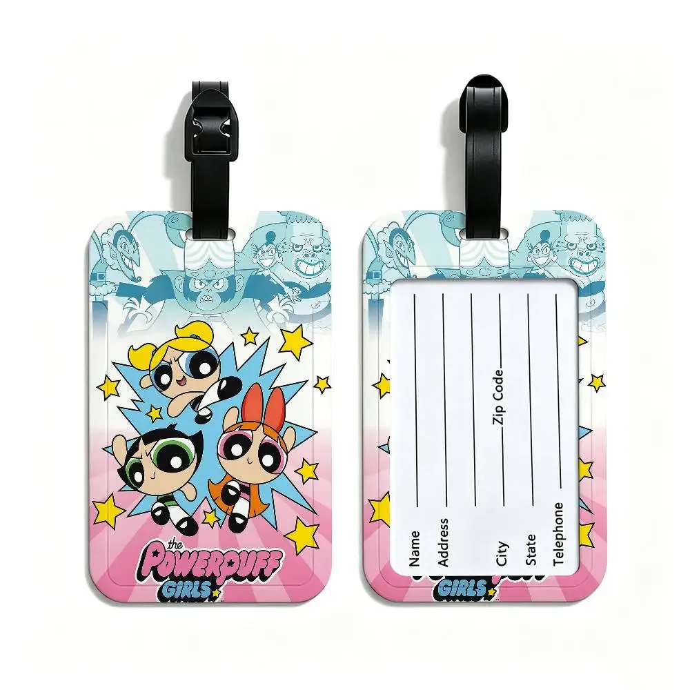 porte-carte d'informations en pvc the-powerpuffs-g-girls, étiquette de bagage anti-perte, étiquette de nom imperméable pour les voyages