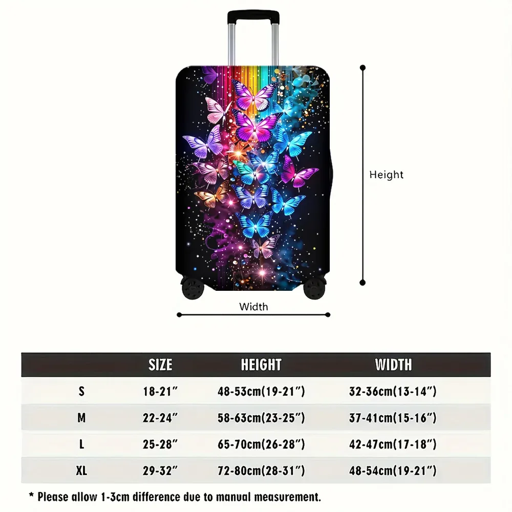 1 housse de bagage à imprimé papillon irisé pour bagages de 18 à 32 pouces ; accessoires de voyage anti-poussière et élastiques pour une protection efficace