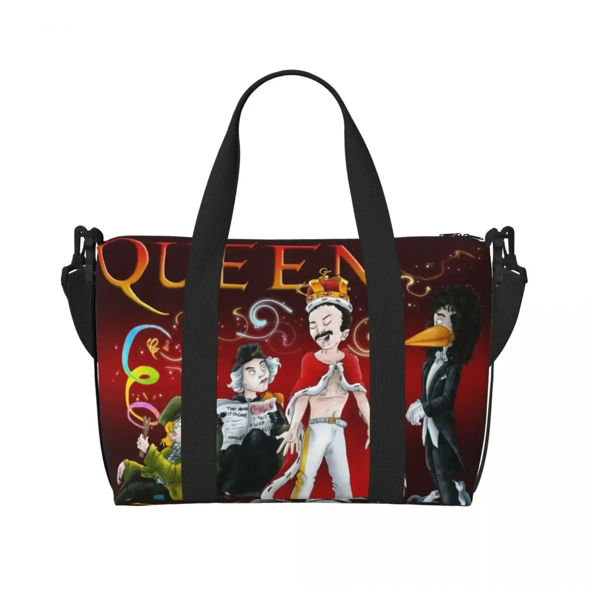 sac fourre-tout personnalisé freddie mercury queen band pour femmes, sac de voyage à bandoulière de plage de grande capacité