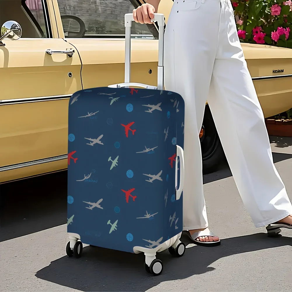 housse valise polyester bleu marine rouge vert motifs avions cercles voyage protection grande taille