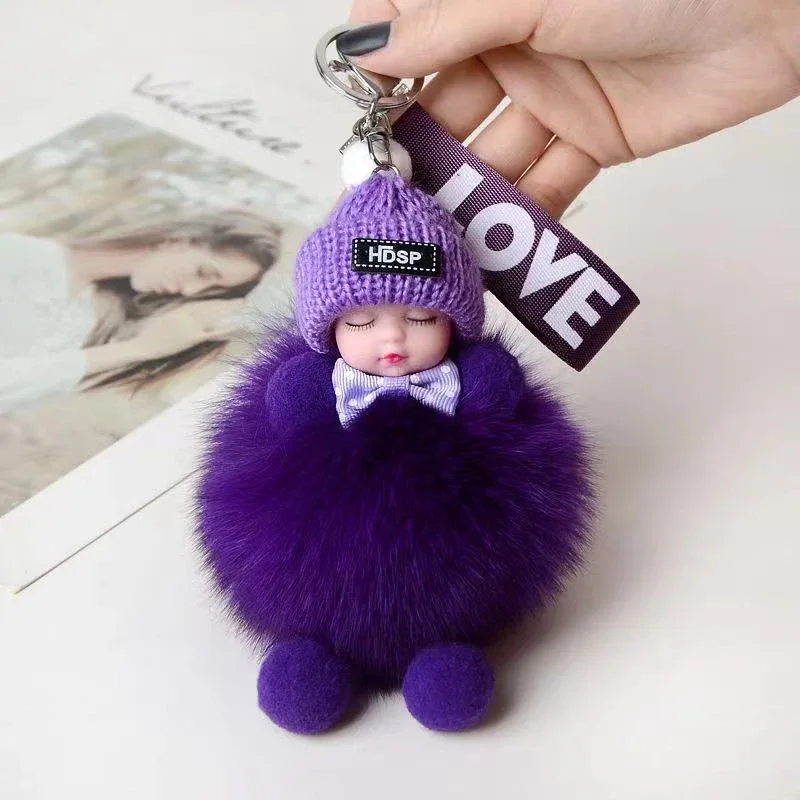 porte-clés mignon bébé endormi, pendentif en peluche moelleuse, porte-clés de voiture, breloque de sac à main tendance pour femme, décoration de sac à dos, cadeau