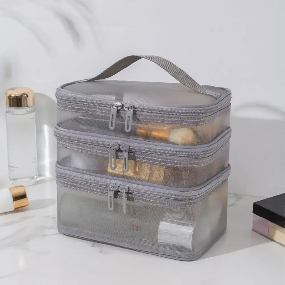 sac à cosmétiques de voyage en maille transparente pour femmes, trousse de maquillage et de toilette, sac de rangement, sac organisateur de maquillage