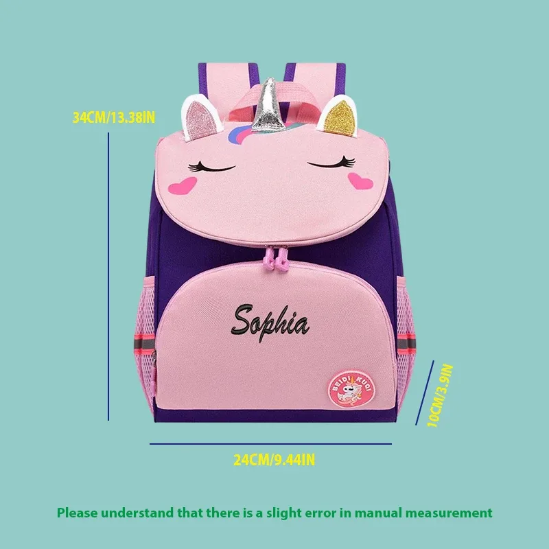 sac à dos personnalisé brodé en forme d'animal de dessin animé, licorne, dinosaure, mignon et tendance, plein de charme.