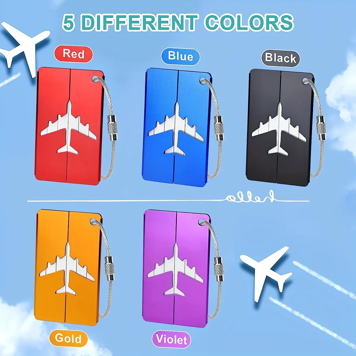 étiquette bagage alliage zinc couleur variée motif avion identification voyage sécurité câble acier inoxydable
