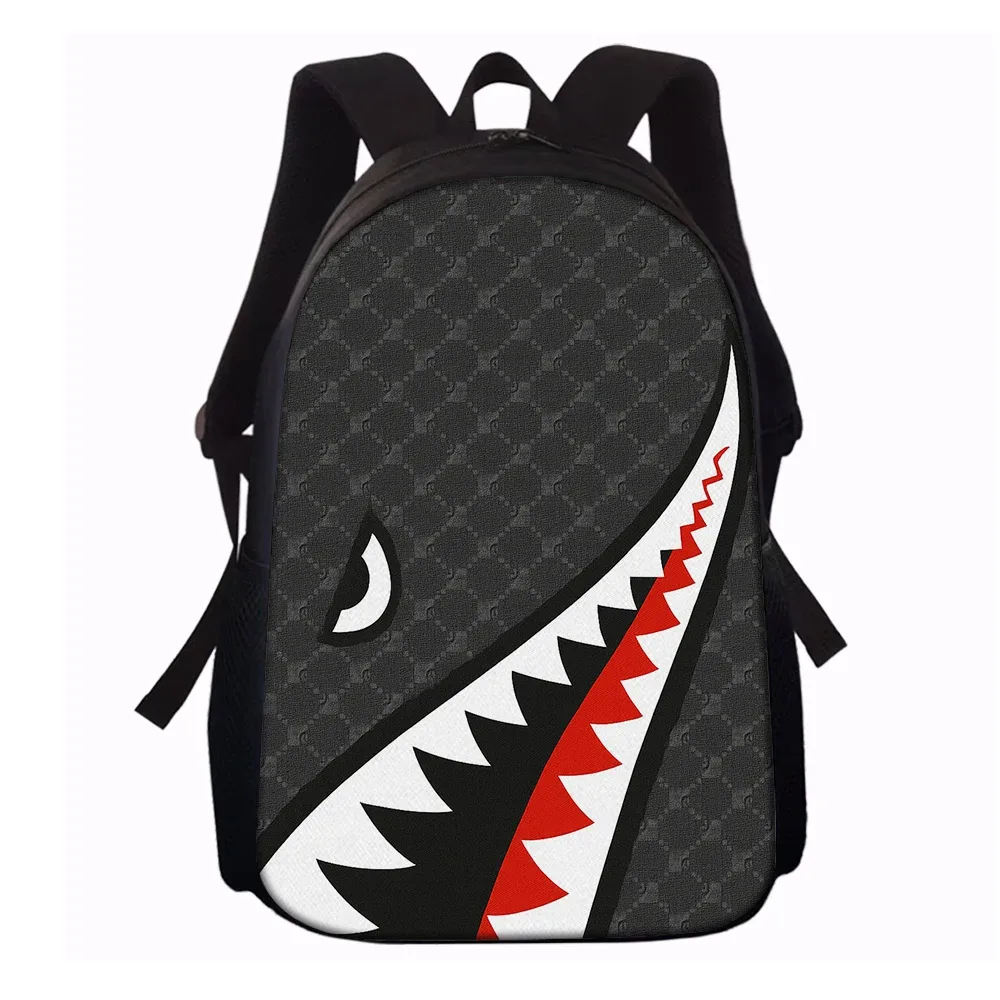 sac dos polyester mâchoire requin fond noir usage voyage école aventures quotidien petit sac assorti