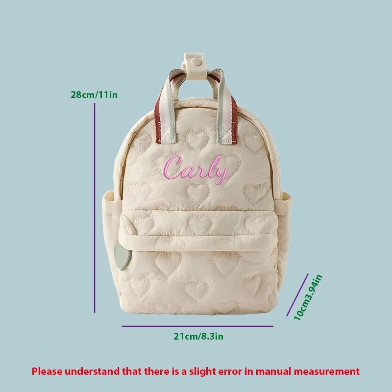 sac à dos personnalisé brodé sur mesure / 2 options standard, motif dessin animé mignon, matelassage en forme de cœur, sac à dos décontracté, cadeau pour la rentrée scolaire