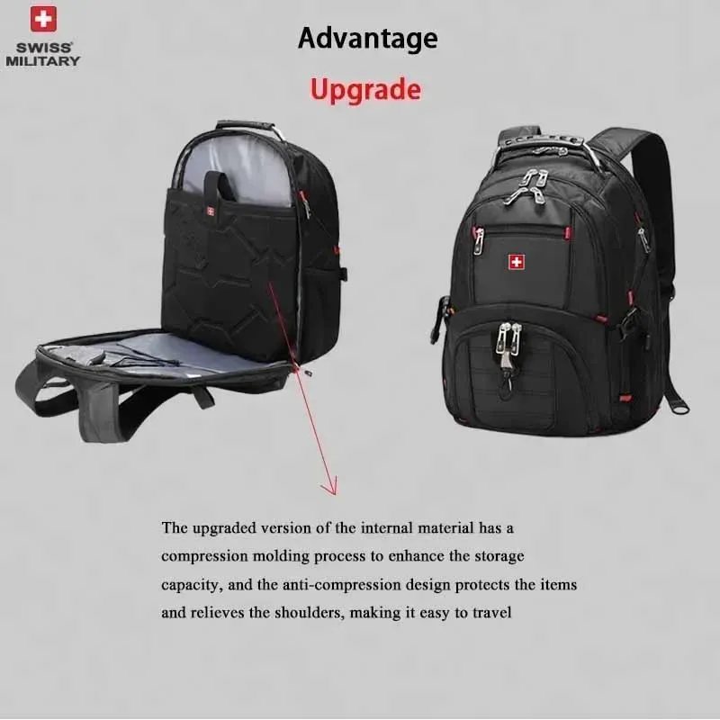sac à dos pour ordinateur portable swiss 17' imperméable avec port de charge usb, sac à dos multifonctionnel de style suisse, cartable, sac de randonnée, sac de voyage