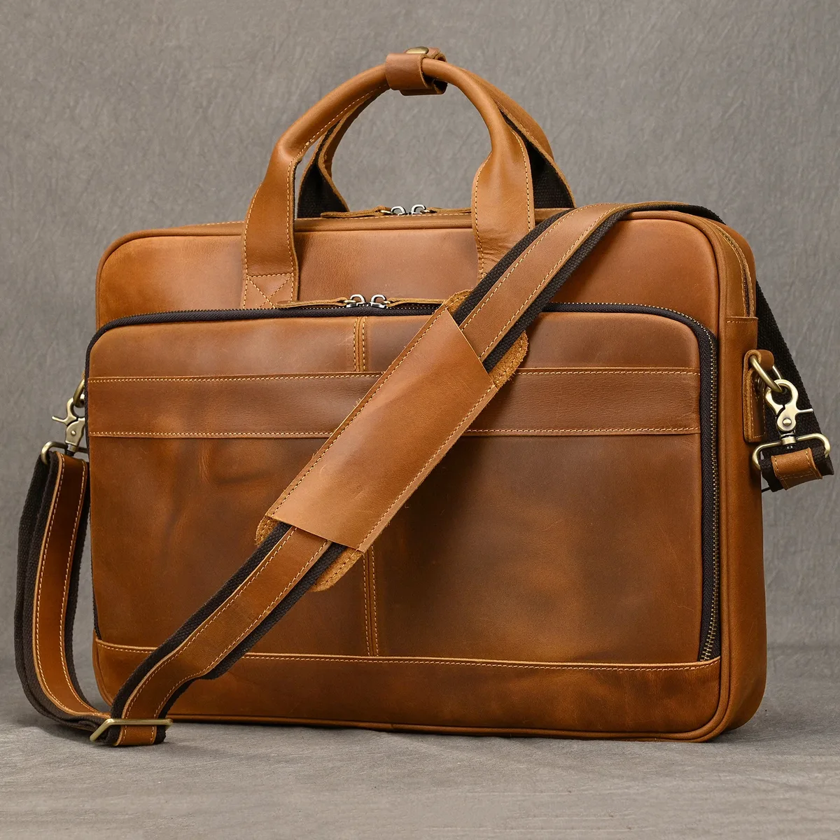 sac à main pour ordinateur portable de style rétro, en cuir véritable, sac décontracté de 15,6 pouces, sac d'affaires pour le travail quotidien, sac fourre-tout pour hommes, sac pour documents.