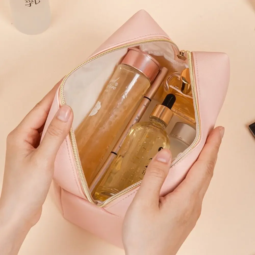 sacs de maquillage de couleur unie, pochette de toilette à fermeture éclair, couleur crème, sac de toilette pour femmes, sacs de rangement coréens, organisateur de voyage, sacs à cosmétiques